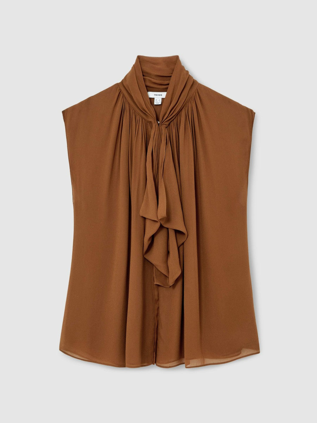 Reiss Crepe-Chiffon Ruffle Sleeveless Top in Tan Brown