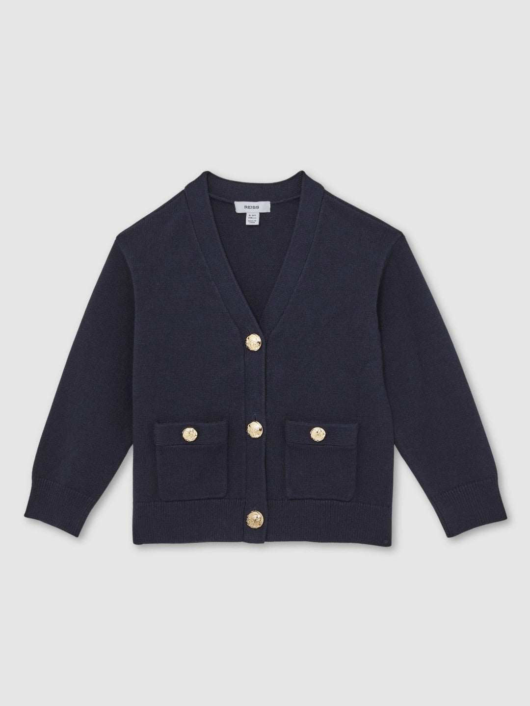 Reiss 13-14 yrs Knitted Embossed-Button Cardigan in Navy