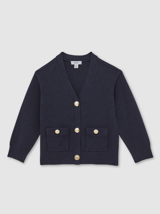 Reiss 13-14 yrs Knitted Embossed-Button Cardigan in Navy