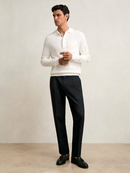 Reiss Regular Fit Herringbone Trousers With Cotton in Navy