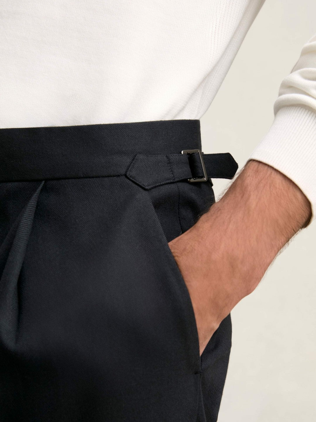 Reiss Regular Fit Herringbone Trousers With Cotton in Navy