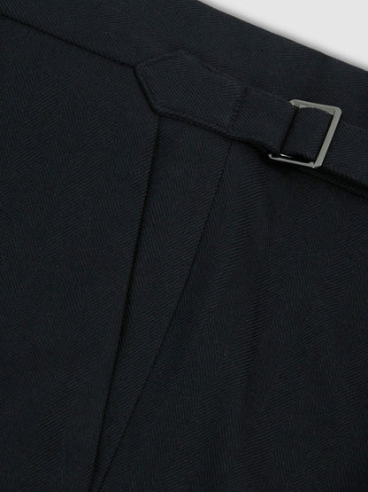 Reiss Regular Fit Herringbone Trousers With Cotton in Navy