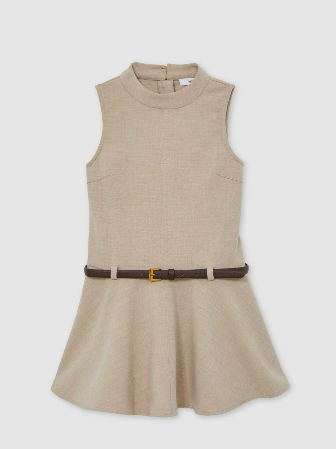 Reiss 13-14 yrs Drop Waist Belted Sleeveless Dress in Neutral