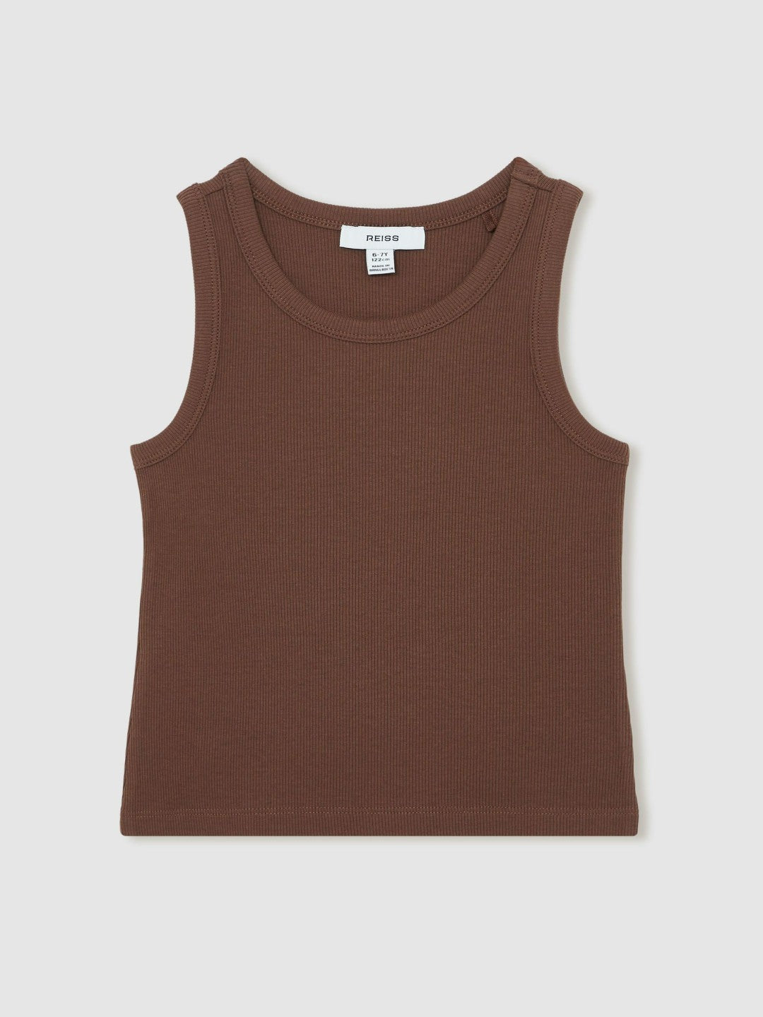 Reiss 13-14 yrs Stretch-Cotton Ribbed Vest in Chocolate