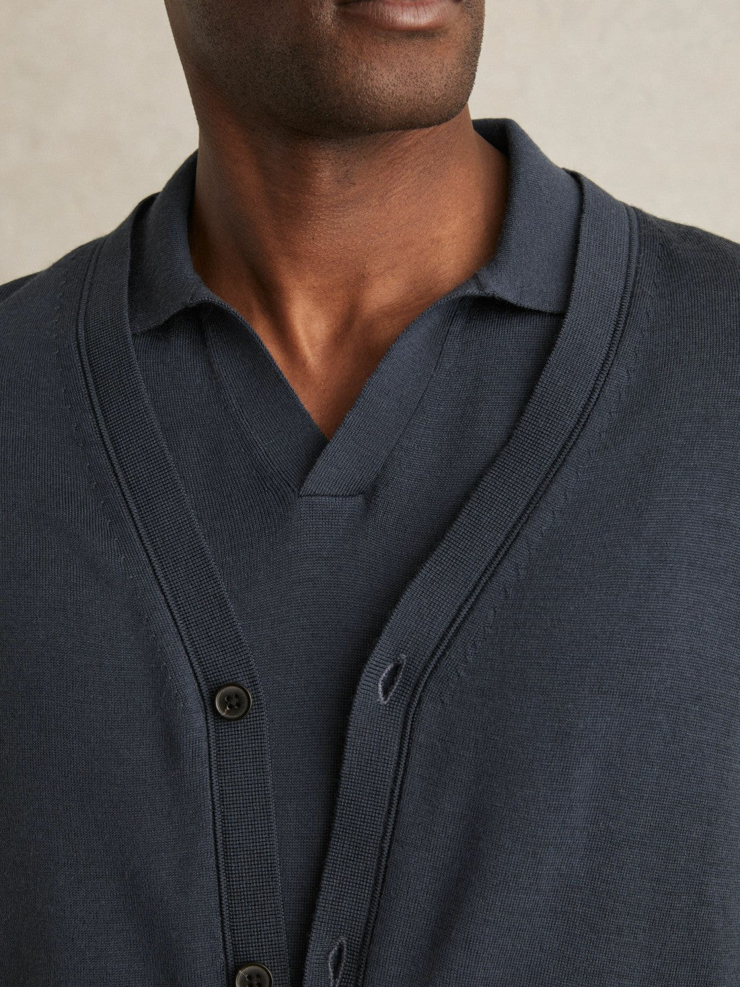 Reiss Merino Wool Button-Through Cardigan in Midnight Navy