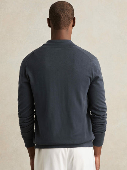 Reiss Merino Wool Button-Through Cardigan in Midnight Navy
