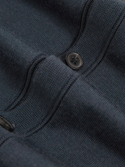 Reiss Merino Wool Button-Through Cardigan in Midnight Navy