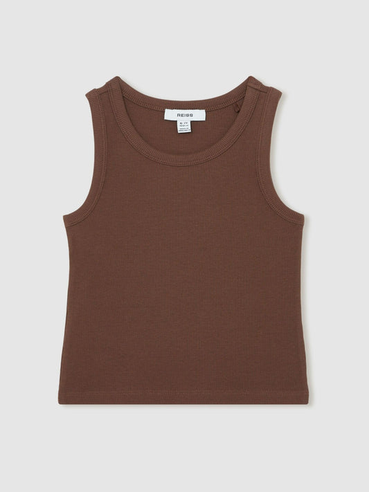 Reiss 3-9 yrs Stretch-Cotton Ribbed Vest in Chocolate