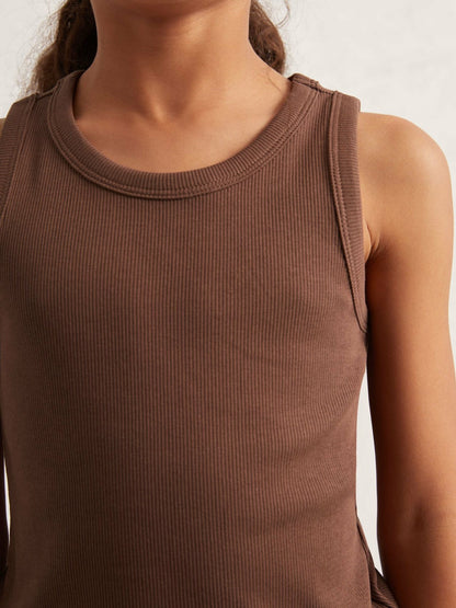 Reiss 3-9 yrs Stretch-Cotton Ribbed Vest in Chocolate