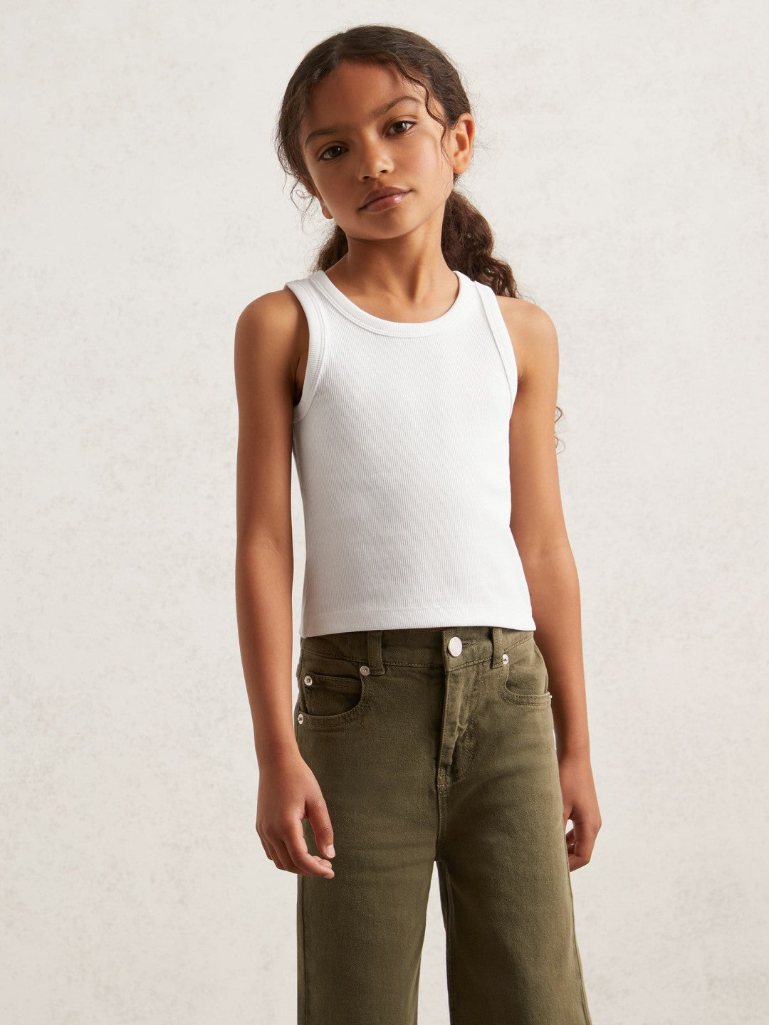 Reiss 3-9 yrs Stretch-Cotton Ribbed Vest in Ivory