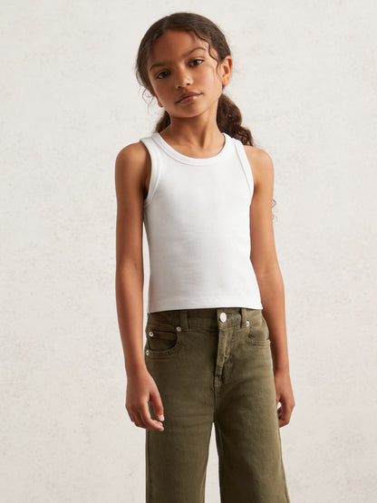 Reiss 3-9 yrs Stretch-Cotton Ribbed Vest in Ivory