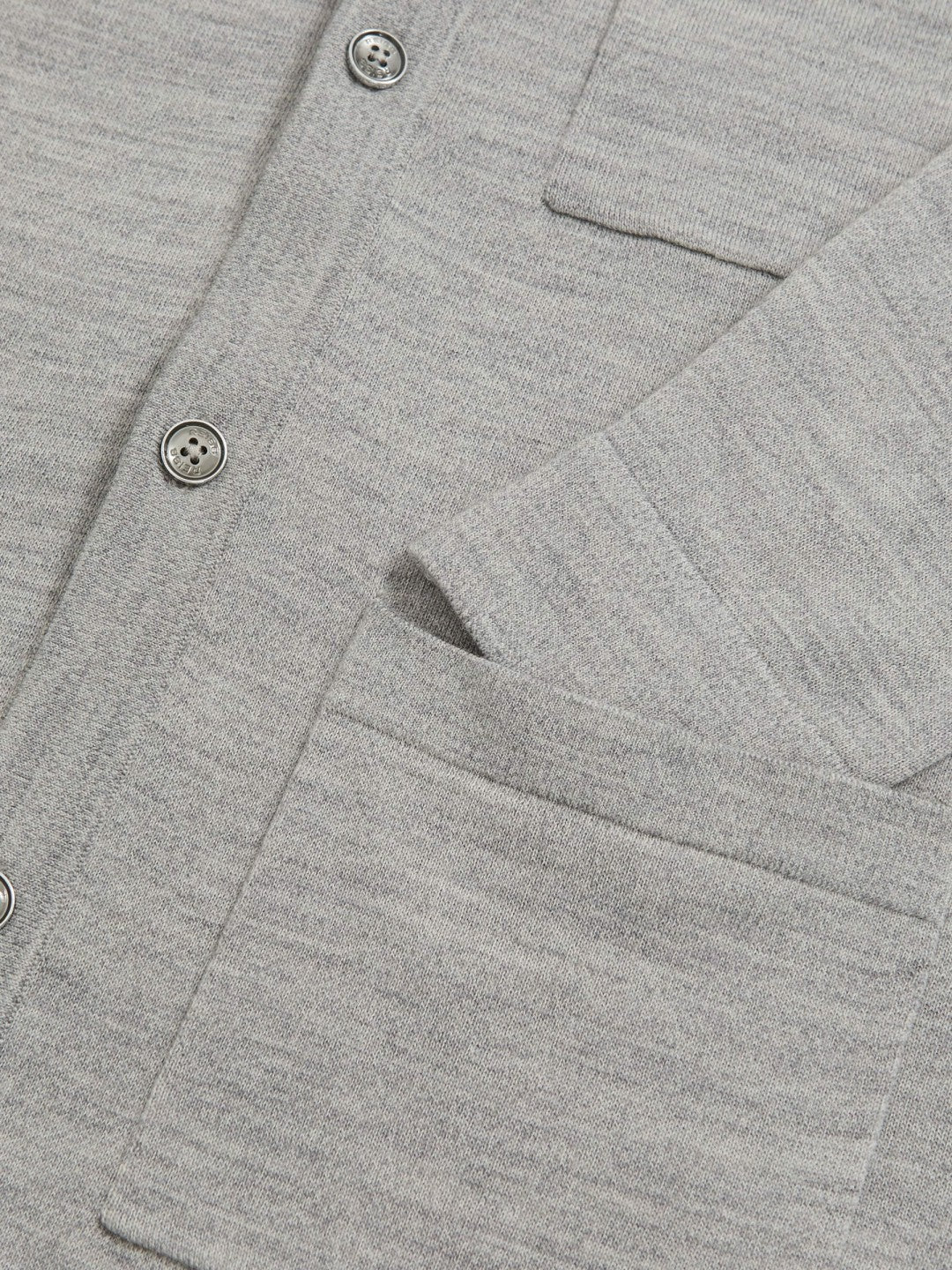 Reiss Merino Wool Button-Through Shirt in Soft Grey Mouline