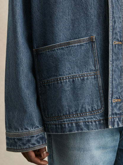 Reiss Corduroy Collar Denim Worker Jacket in Denim Blue