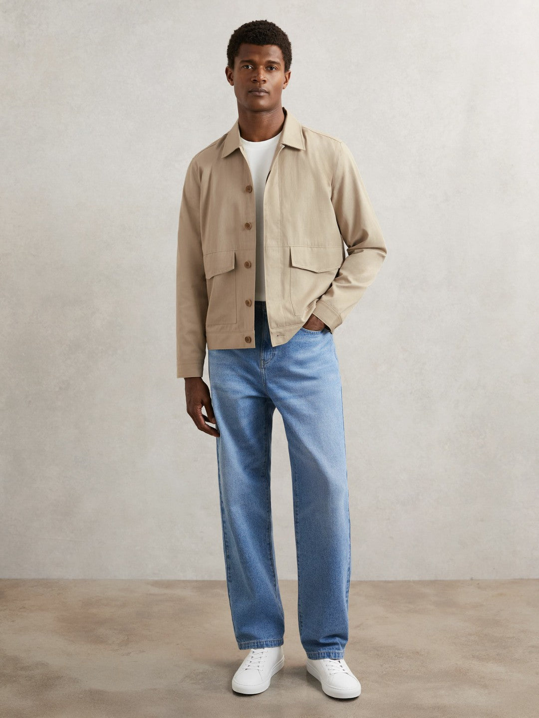 Reiss Paige Flap Pocket Worker Jacket in Beige