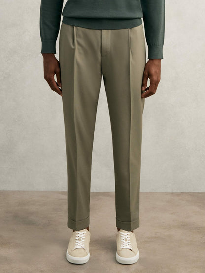 Reiss Relaxed-Fit Pleated Tapered Trousers in Sage