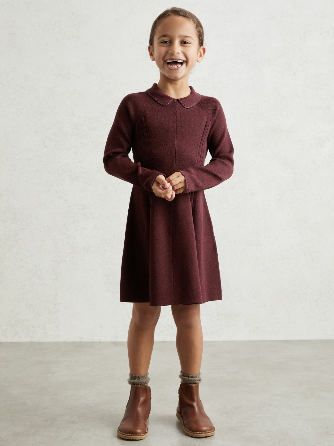 Reiss 9-13 yrs Embellished Collar Knitted Dress in Berry