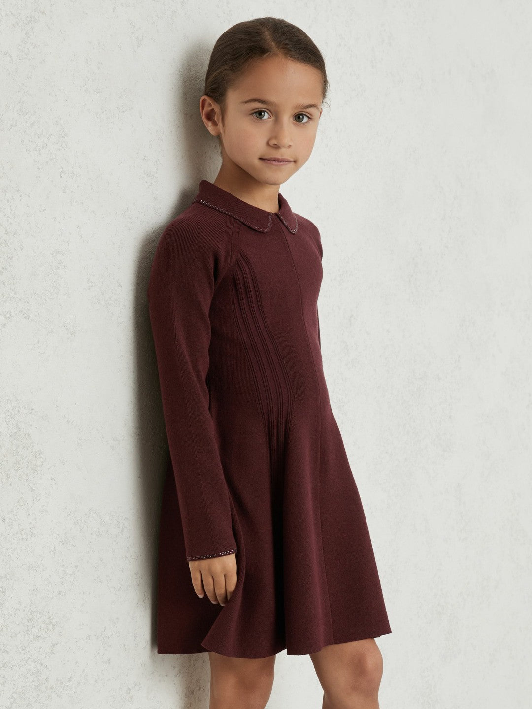 Reiss 9-13 yrs Embellished Collar Knitted Dress in Berry