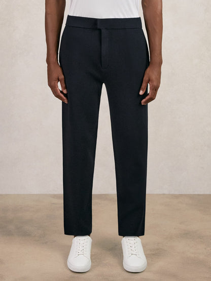 Reiss Tapered Knitted Trousers in Navy