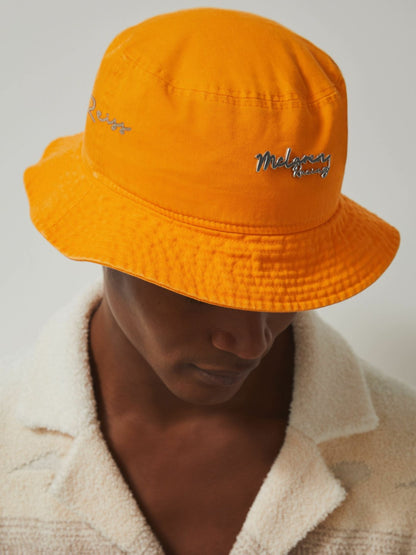 Reiss Unisex Fit McLaren Racing Cotton Bucket Hat in Papaya Orange