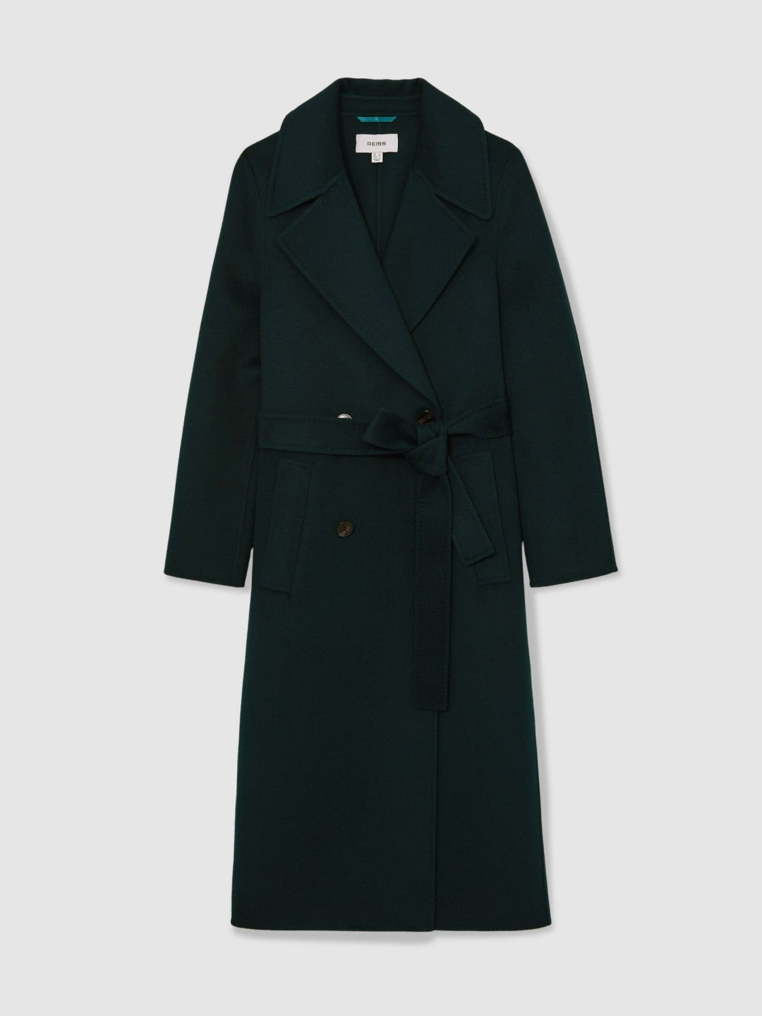 Reiss Petite Double-Breasted Blindseam Coat Wool-Blend in Green
