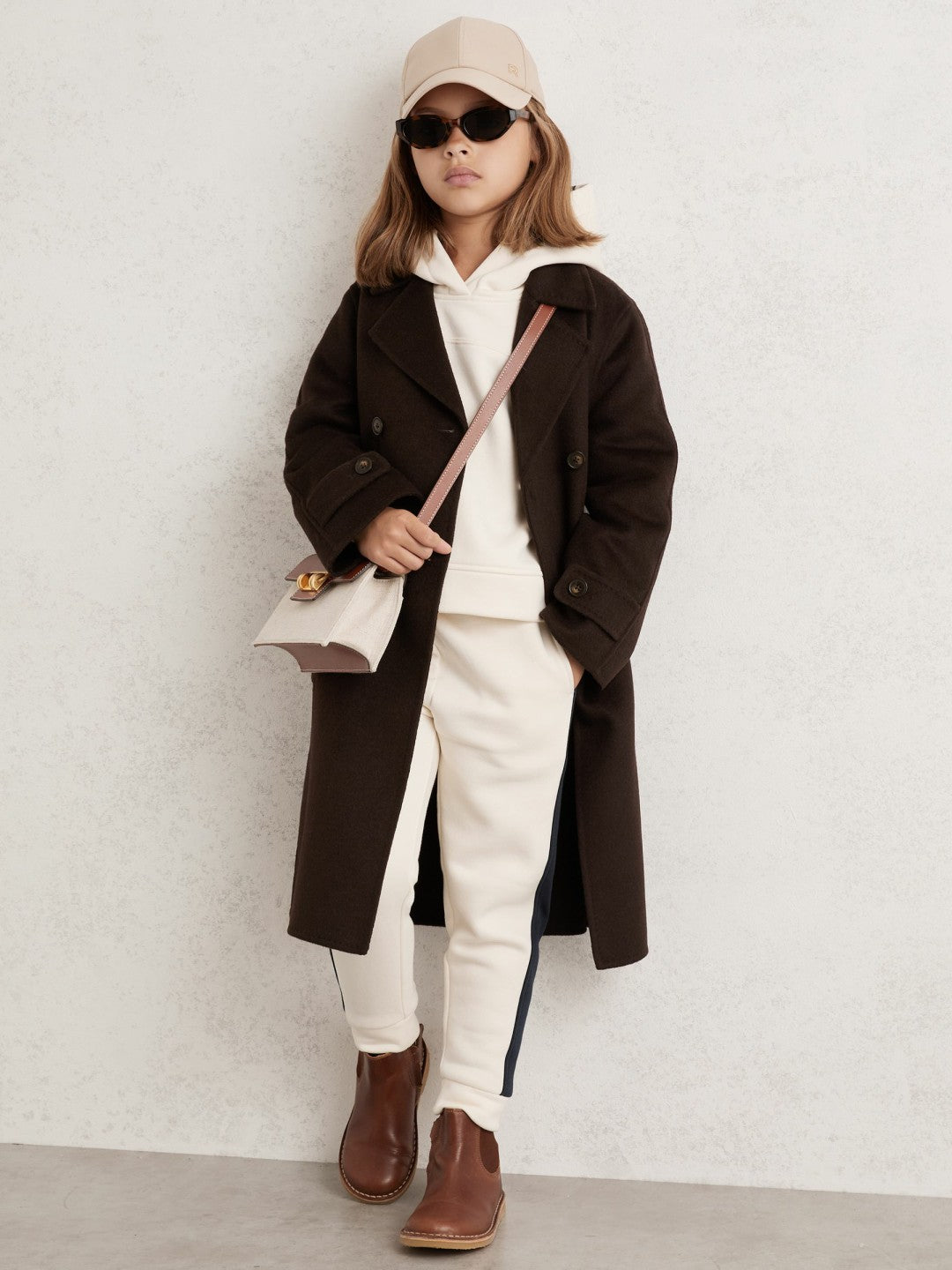 Reiss 9-13 yrs Double-Breasted Blindseam Wool-Blend Coat in Chocolate Brown