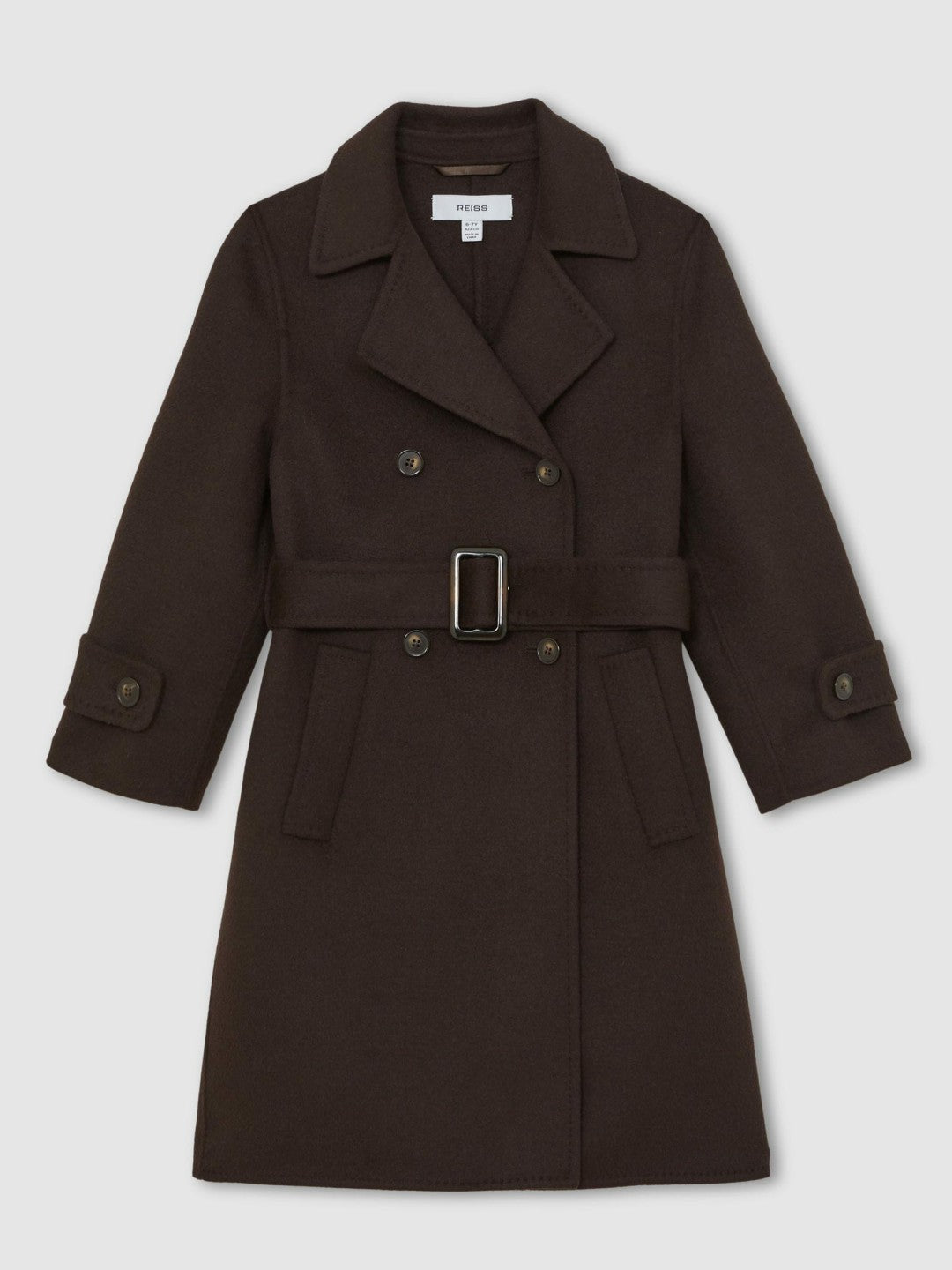 Reiss 9-13 yrs Double-Breasted Blindseam Wool-Blend Coat in Chocolate Brown