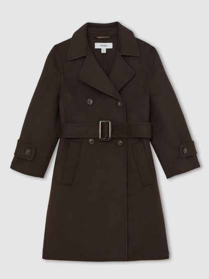 Reiss 9-13 yrs Double-Breasted Blindseam Wool-Blend Coat in Chocolate Brown