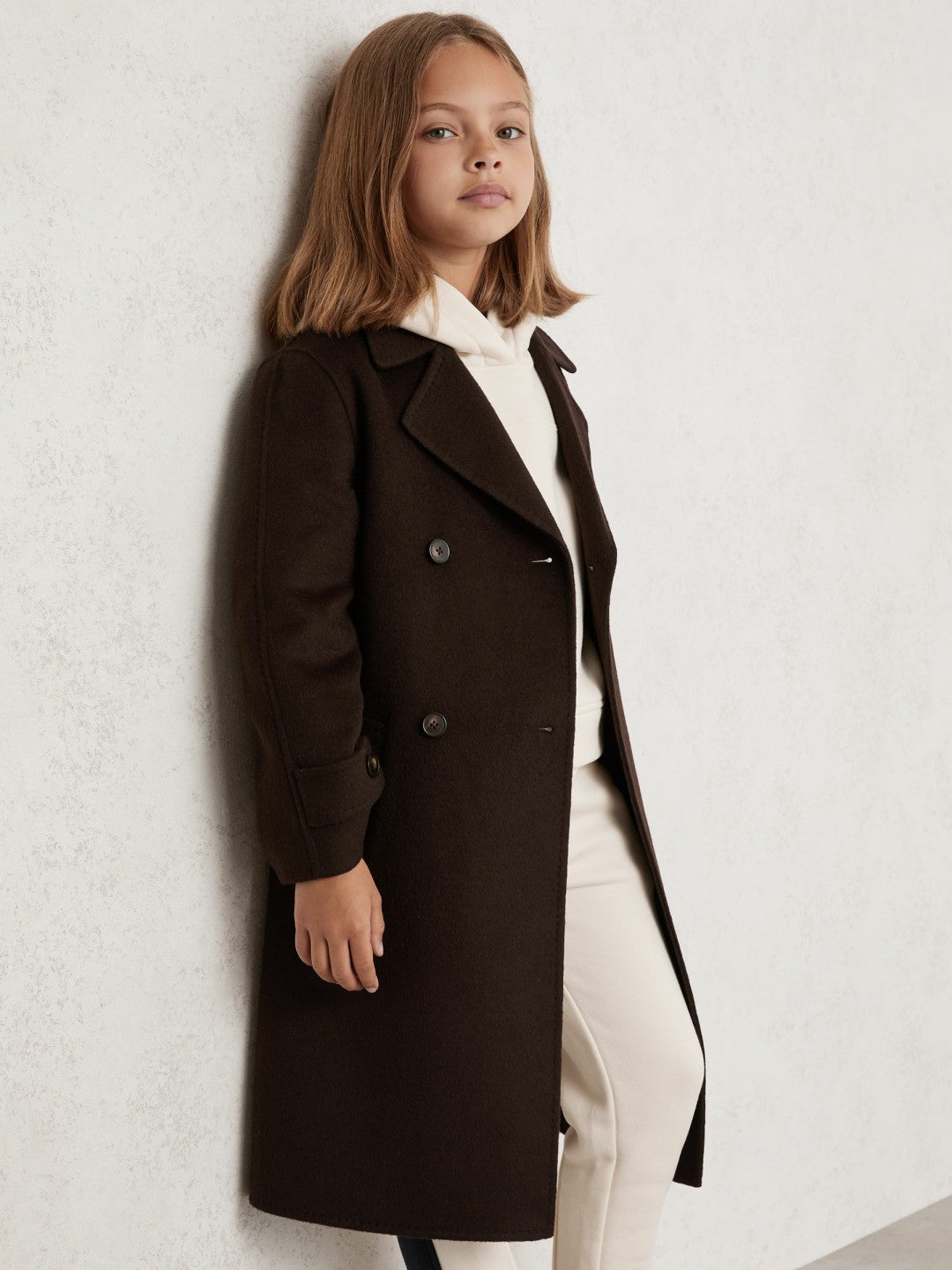 Reiss 9-13 yrs Double-Breasted Blindseam Wool-Blend Coat in Chocolate Brown