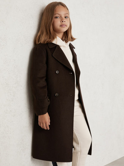Reiss 9-13 yrs Double-Breasted Blindseam Wool-Blend Coat in Chocolate Brown