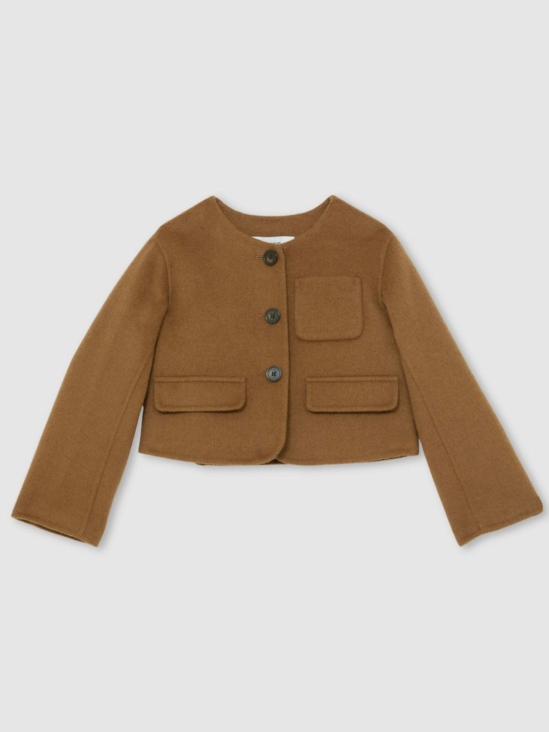 Reiss 9-13 yrs Wool-Blend Cropped Collarless Jacket in Camel