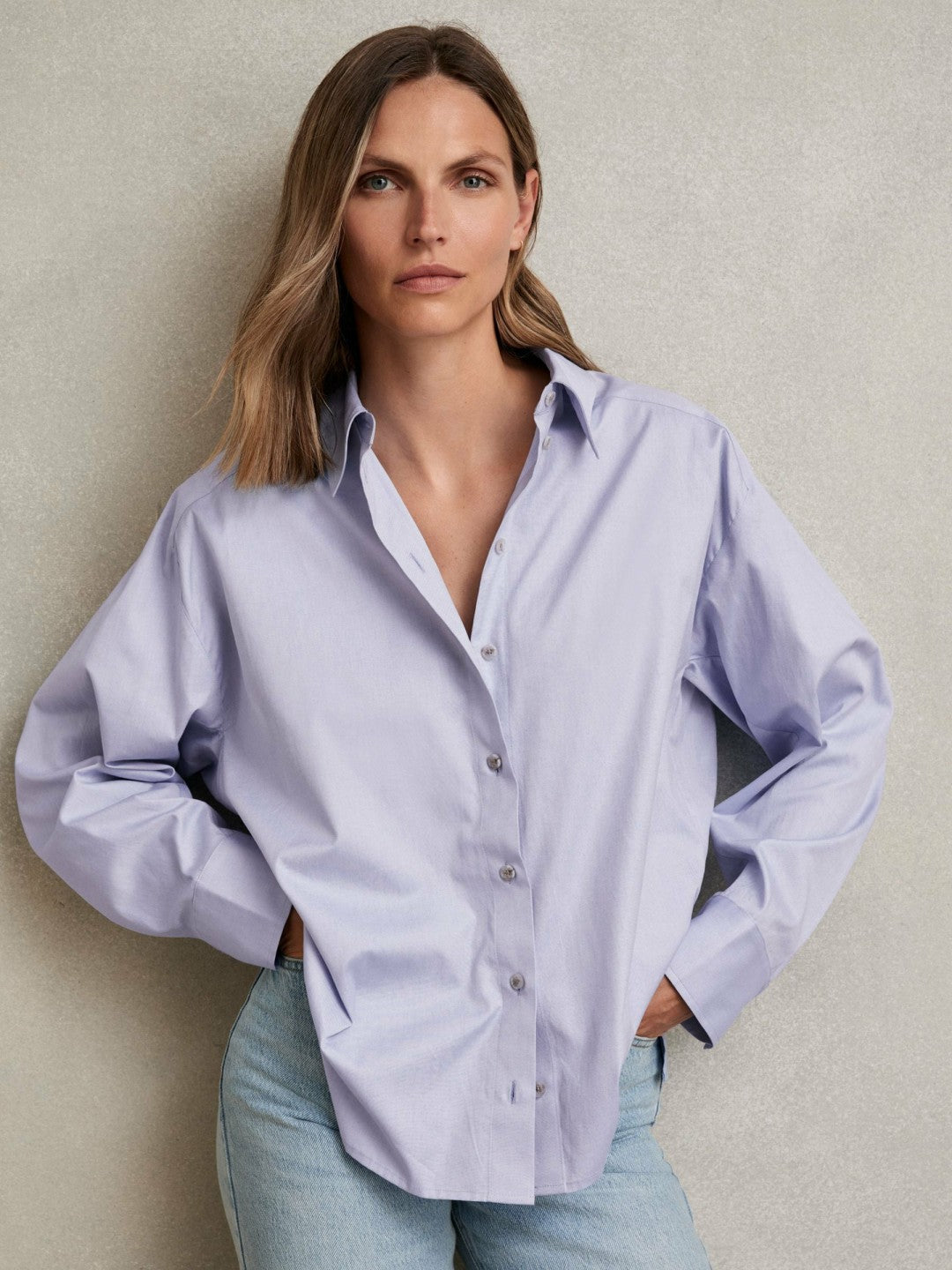 Reiss Cotton Button Through Oxford Shirt in Blue