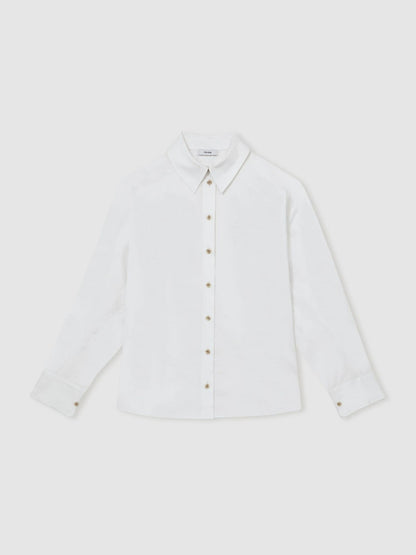 Reiss Cotton Button Through Oxford Shirt in White