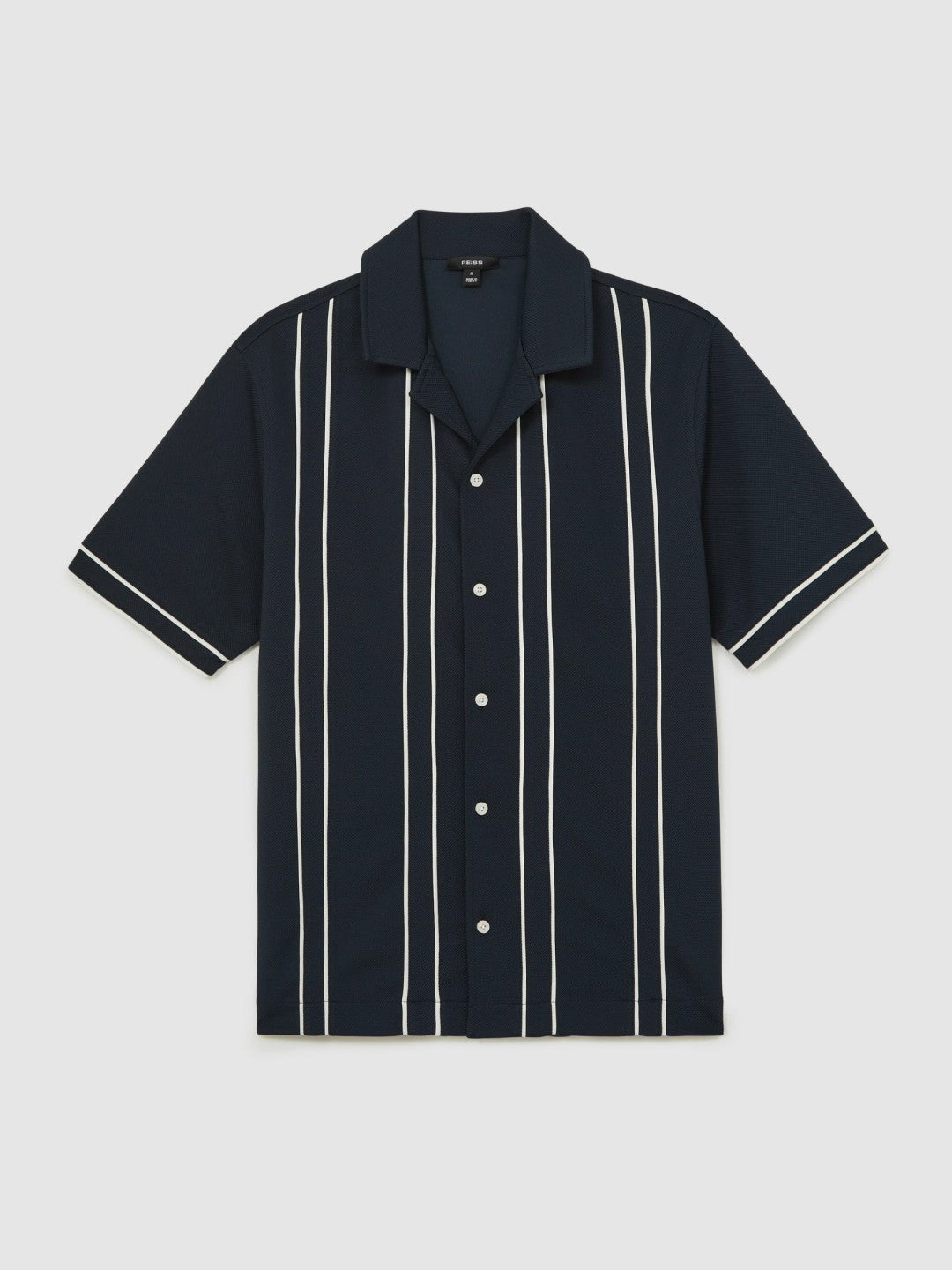 Reiss Piped-Stripe Cuban-Collar Shirt in Navy/White