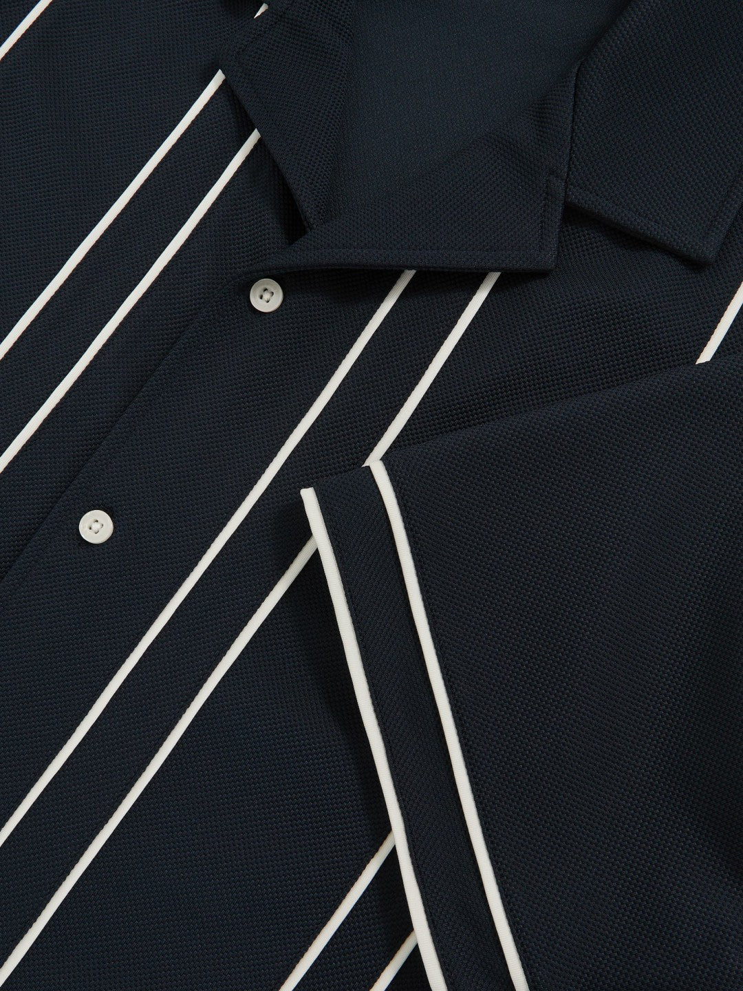 Reiss Piped-Stripe Cuban-Collar Shirt in Navy/White