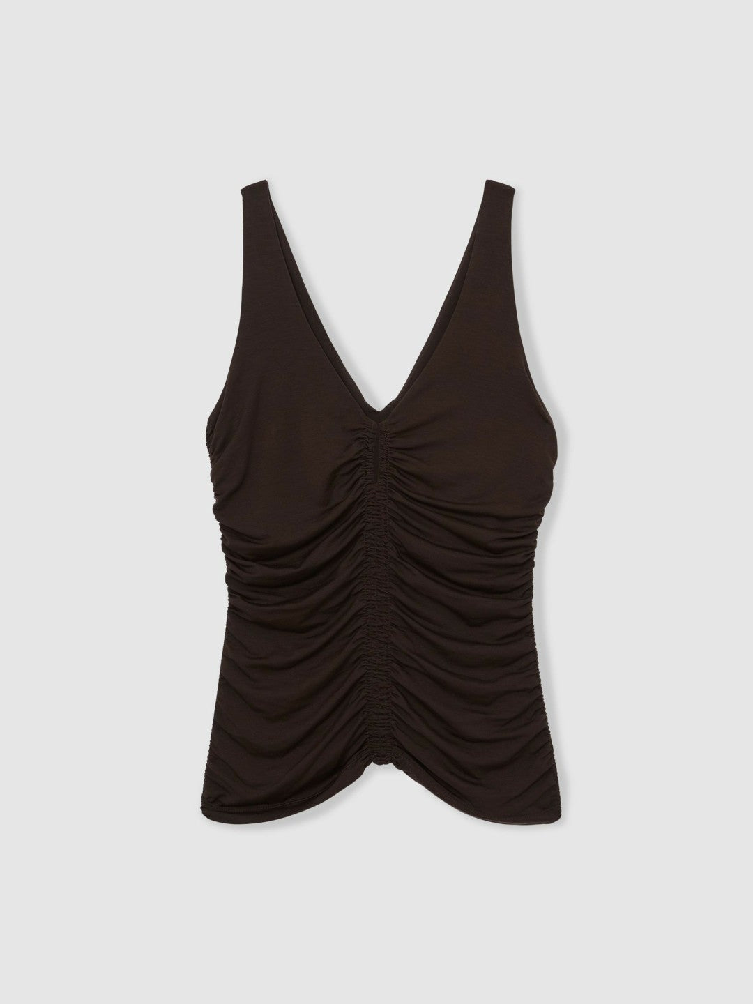 Reiss Stretch Lyocell Jersey Ruched Vest in Chocolate Brown