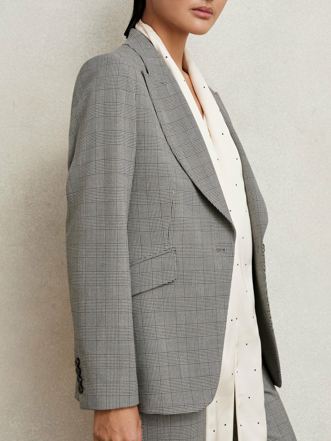 Reiss Single-Breasted Check Suit Blazer in Grey