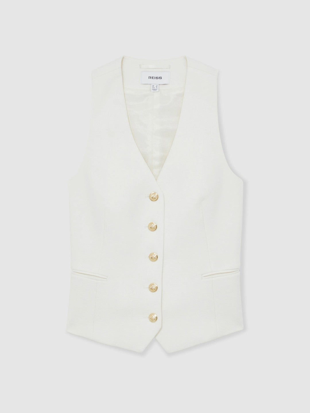 Reiss Single-Breasted Twill Waistcoat With Wool in White