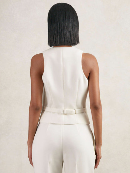 Reiss Single-Breasted Twill Waistcoat With Wool in White