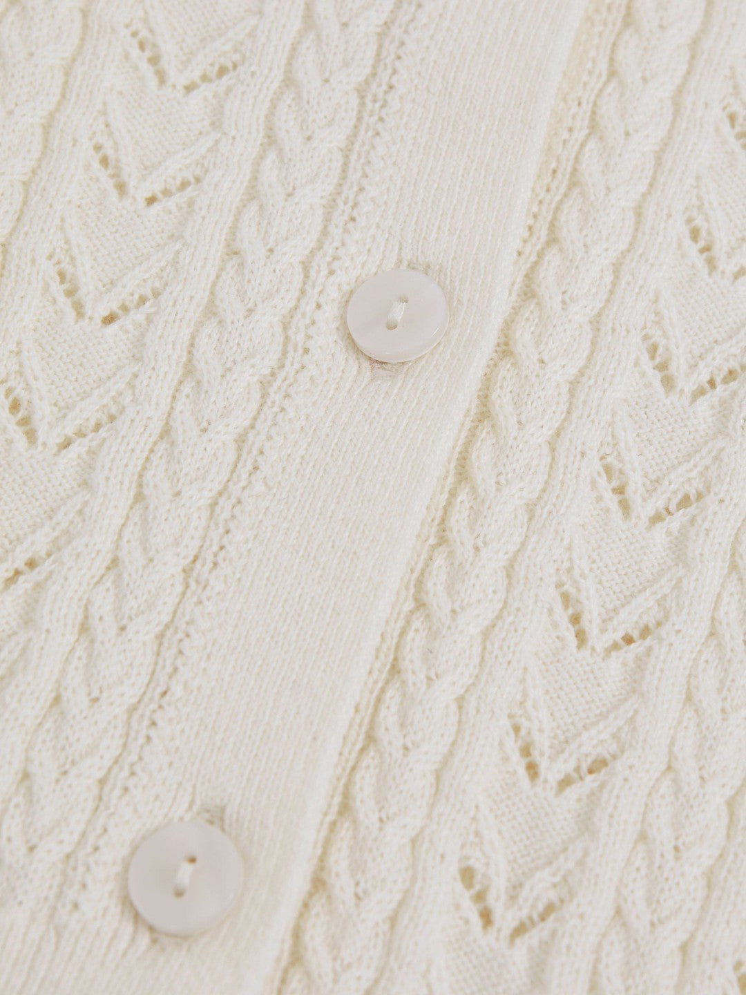 Reiss Wool-Cotton Pointelle Cardigan in Ivory
