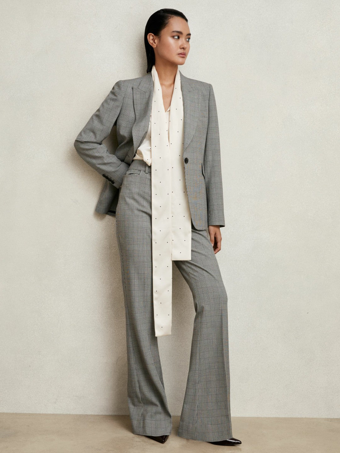 Reiss Petite Single-Breasted Check Suit Blazer in Grey