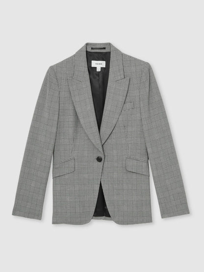 Reiss Petite Single-Breasted Check Suit Blazer in Grey