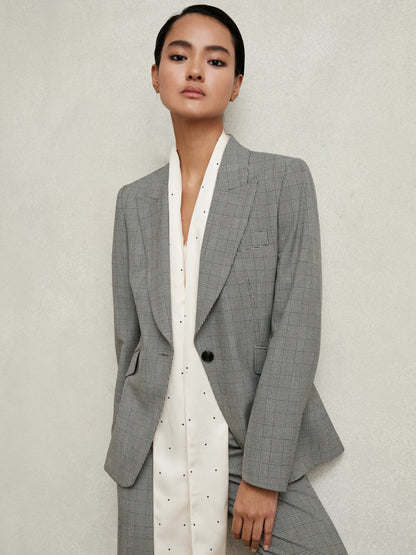 Reiss Petite Single-Breasted Check Suit Blazer in Grey