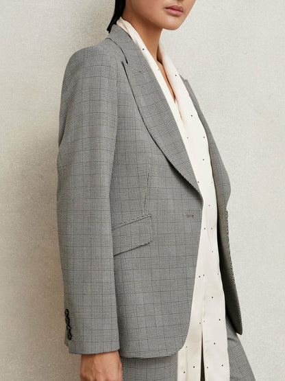 Reiss Petite Single-Breasted Check Suit Blazer in Grey