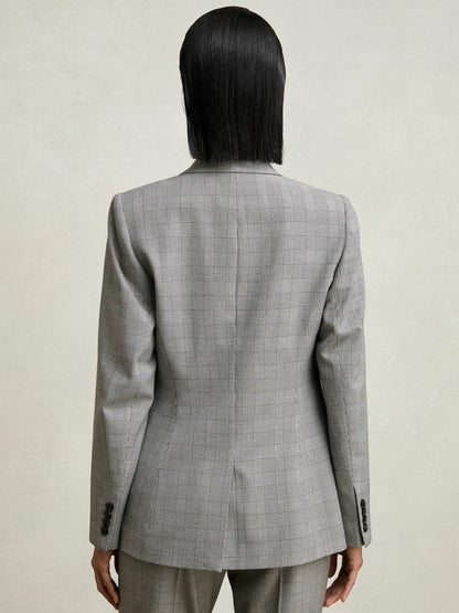 Reiss Petite Single-Breasted Check Suit Blazer in Grey
