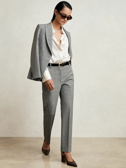 Reiss Petite Check Slim-Fit Suit Trousers in Grey