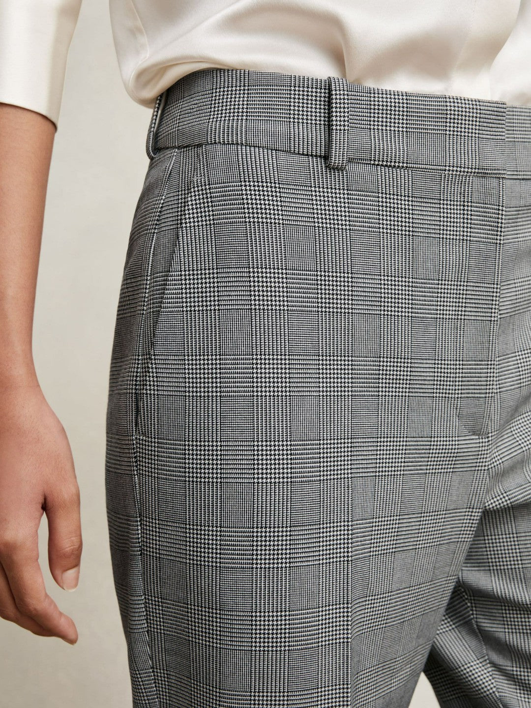 Reiss Petite Check Slim-Fit Suit Trousers in Grey