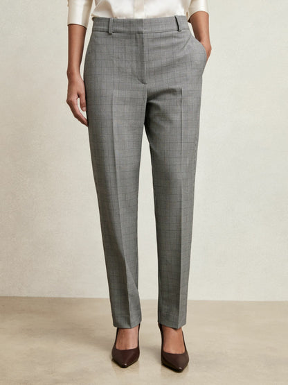 Reiss Petite Check Slim-Fit Suit Trousers in Grey