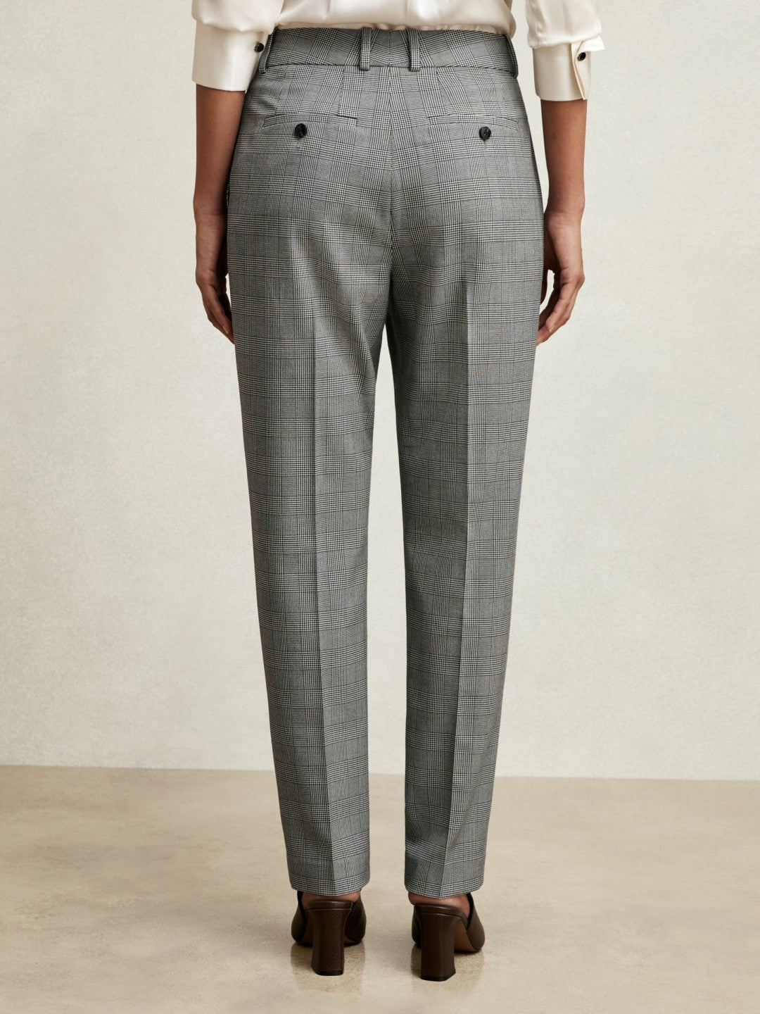 Reiss Petite Check Slim-Fit Suit Trousers in Grey