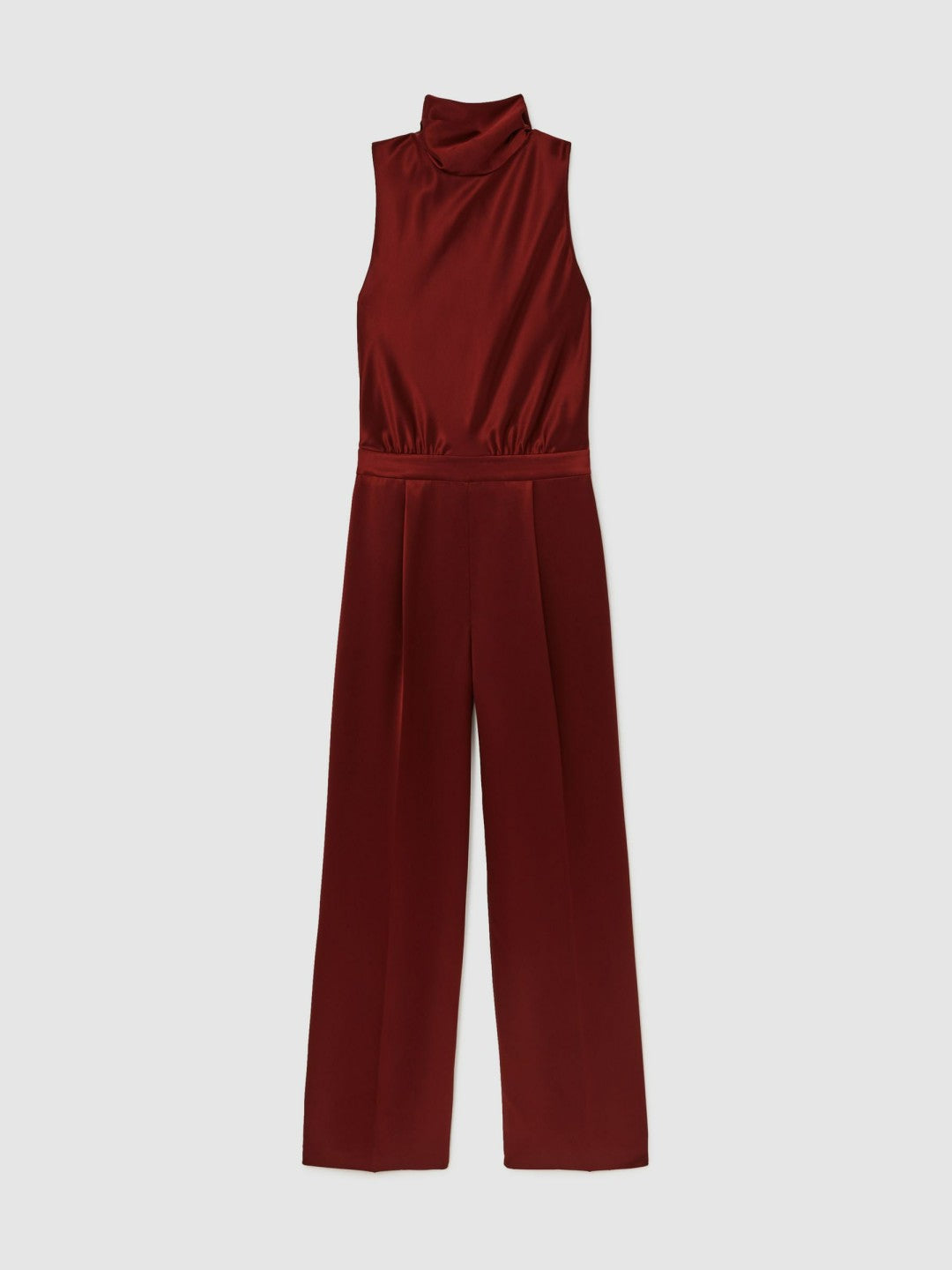 Reiss Petite Satin Cape-Sash Jumpsuit in Dark Red