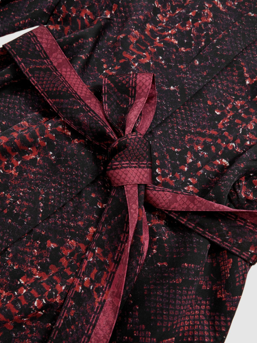 Reiss Snake-Print Belted Shirt Dress in Burgundy/Black
